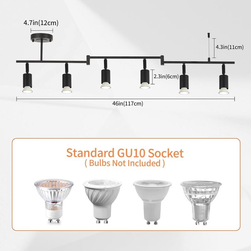 SEEBLEN 6-Light Black Track Lighting Fixtures Ceiling, Flexible Foldable Arm and Rotatable Light Head,Modern LED Track Lighting for Kitchen Islands, Dining Rooms(GU10 Socket, Bulbs Not Included) - Image 2